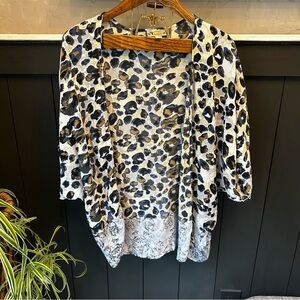 Tanzara Top Plus Size 3X Leopard Print Open Front Lightweight 3/4 Sleeve size 1X